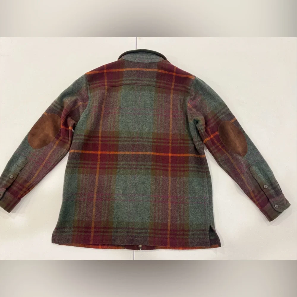 Vintage Lauren Ralph Lauren Petite Tweed Tartan Lamb Wool Leather Elbow Womens M - Picture 12 of 14